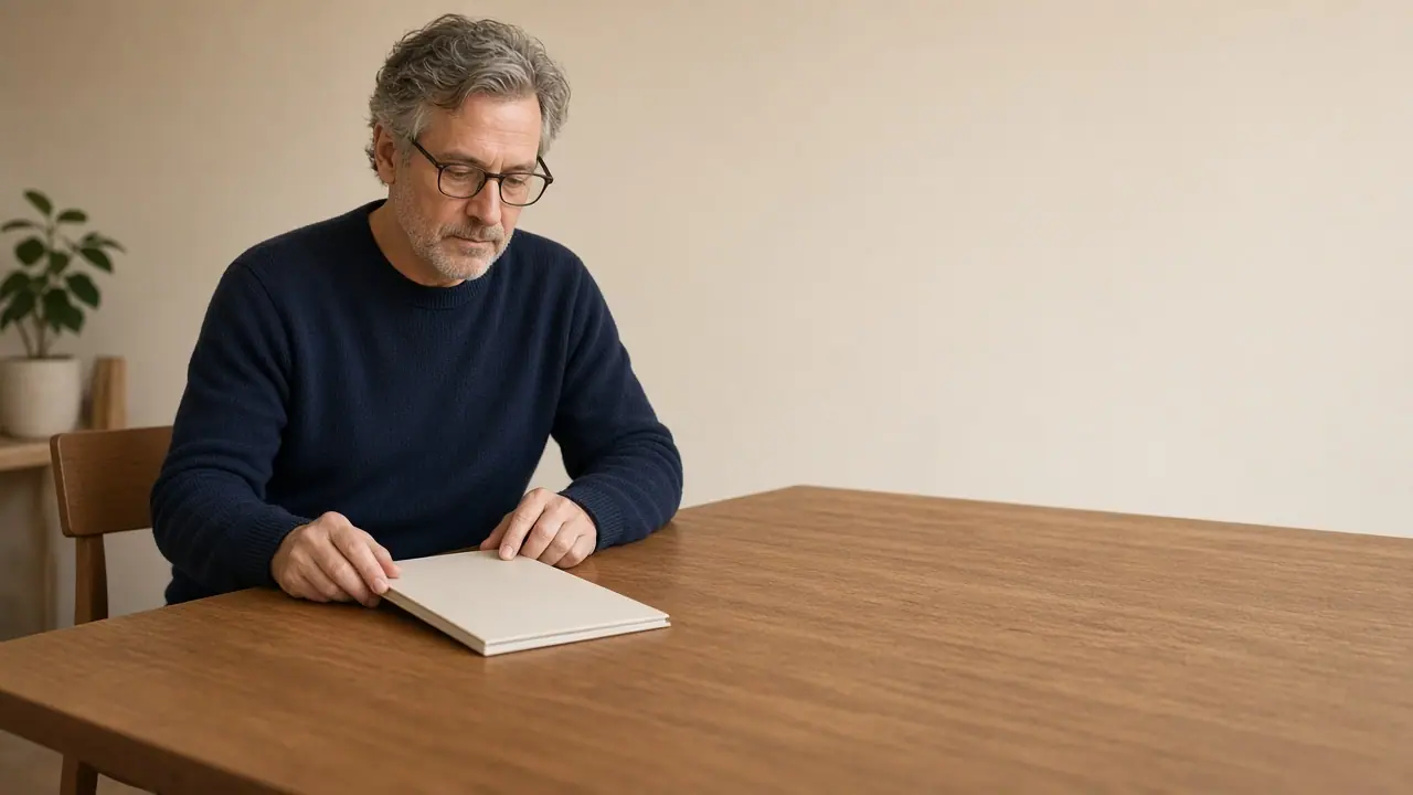 Adult seated with a closed folder in a quiet consultation room